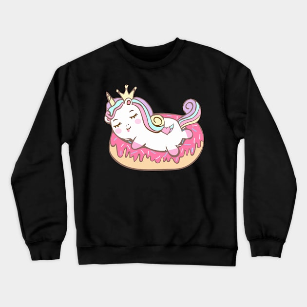 Cute Unicorn Lies On Donut Crewneck Sweatshirt by Dhme